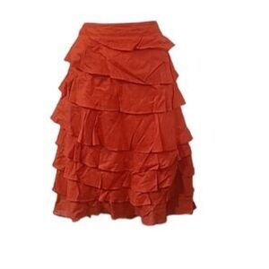 NWT Joseph A Tiered Ruffle Midi Skirt in Orange
